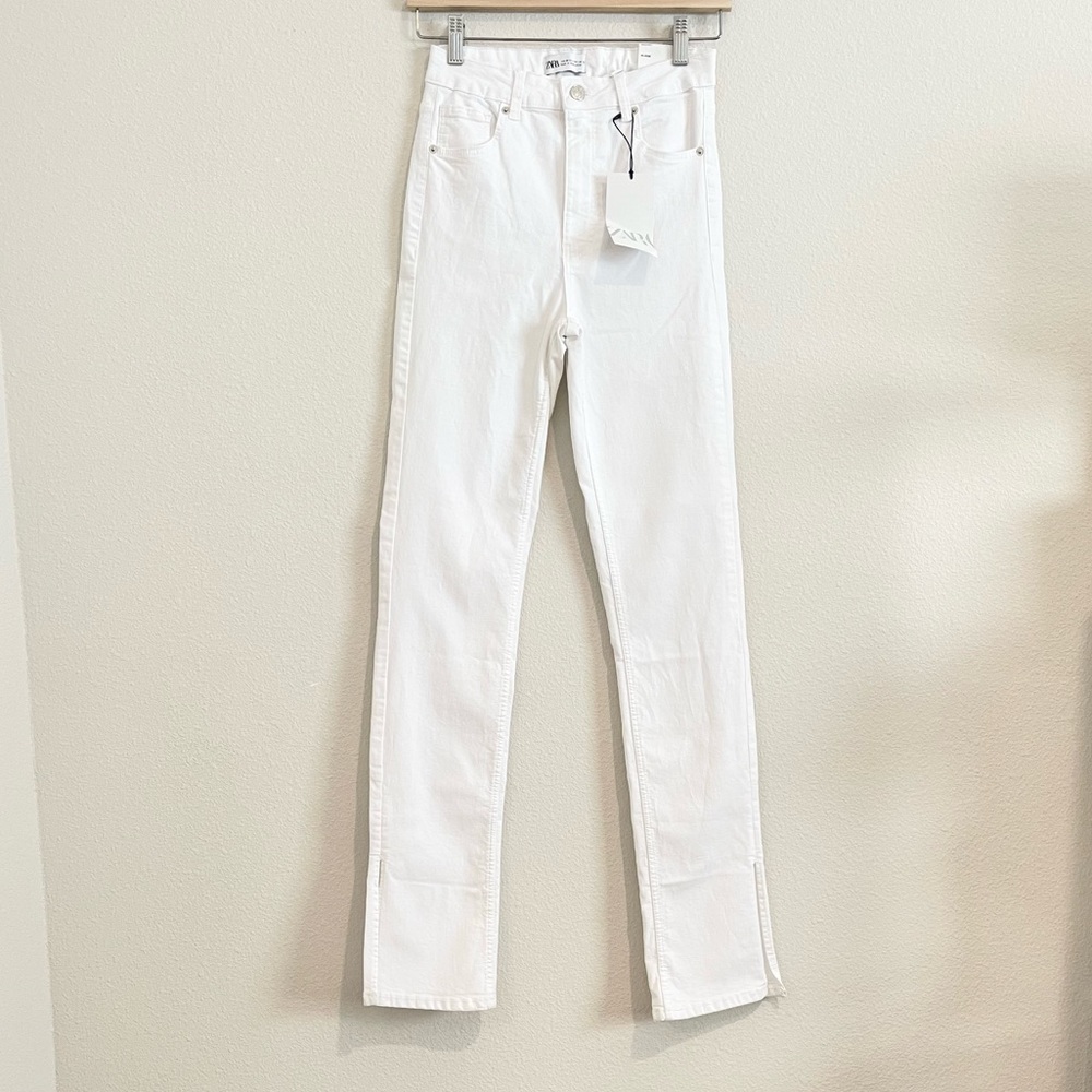 NWT! ZARA White High Rise Split Skinny Pants!